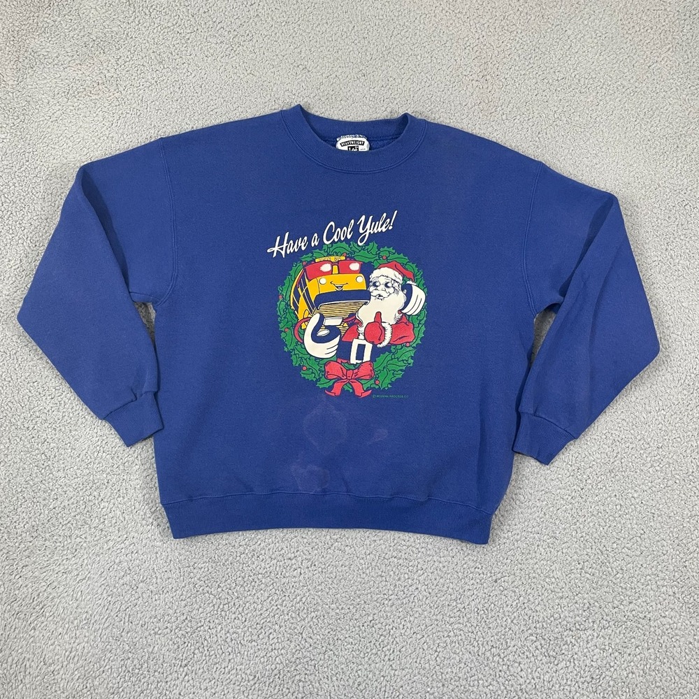 Vintage USPS Santa Sweatshirt L Blue Lee Christmas USA Pullover Crewneck